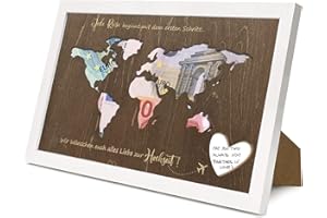 HUOTWOE Geldgeschenk Hochzeit, Hochzeitsgeschenke für Brautpaar Geld, QHHENTOO Weltkarte Geldgeschenk Hochzeitsgeschenke Geld Personalisierte Hochzeit Geschenke für Brautpaar - 31 * 21,5 * 2cm