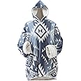 Cathay Home Coleman Oversized Wearable Sherpa and Micro-Mink Blanket Hoodie, Blue - One Size Fits Most