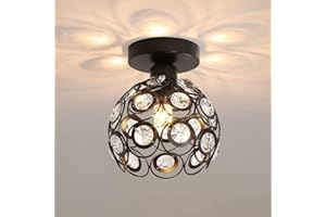 SEAMOON Lámpara de Techo de Cristal, Luz de Techo Negro Moderno, E27 Araña de Cristal Semiempotrada Adecuada para Iluminación Interior, Sala de Estar, Dormitorio, Pasillo