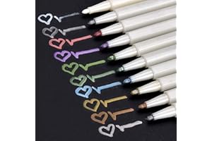 Willingood Premium Metallic Marker Stifte, Satz von 10 sortierten Farben Metallischen Stift Pens für Kartenherstellung Diy Fotoalbum Gästebuch Hochzeit Papier Glas Kunststoff Stein - feiner Spitze(1