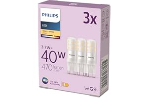 Philips LED ampoule standard, Equivalent 40W halogene, culot G9, éclairage blanc chaud 2700K, 3-pack, nouvelle génération