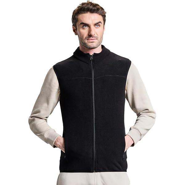 Buy MOONAAH Men's Pure Cotton Sleeveless Mock Collar Jacket, Black