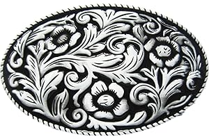 JEAN'S FRIEND New Vintage Black Enamel Cowboy Cowgirl Flower Oval Western Belt Buckle Fibbia per cintura