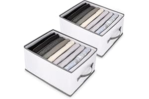 sprecenk Organizer Cassetti Armadio, 9 Griglie Divisori Cassetti Organizer er Jeans Scatola, 2PCS Pieghevole Scatole Portaoggetti Per Magliette, Pantaloncini, Gonne, Grigio Chiaro