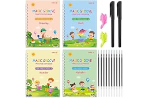 GENERIC Large Magic Ink Practice Copybook for Kids, Reusable Handwriting Workbooks for Preschools, Tracing Letter Writing Book with Pen Refill and Handwriting Aid(4book+2 pen+10 pen refill)