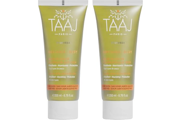 TAAJ | Gelée de Douche Aloé Véra Abhyanga | Elle Nourrit et Hydrate la Peau | Mousse Délicate et Fondante | Fabriqué en France | CrueltyFree | Lot de 2x 200ml