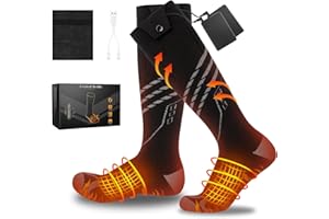 PAVIBOIN Chaussettes chauffantes pour Hommes Femmes Chaussettes chauffantes avec Rechargeable Batterie 5000mAh/5V, 4 températures réglables Chaussette chauffante pour activités Hivernales