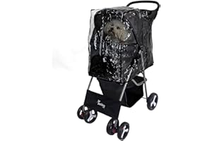 Actiaspet - Foldable Pet Stroller with Swivel Wheels | 15kg Carrying Capacity Collapsable Pet Push Chair Buggy (Black, Stroller + Cover)