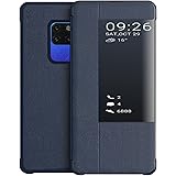 KANSI Cover compatibile con Huawei Mate 20, Flip Pelle Smart View Custodia + Vetro Temperato - Marino