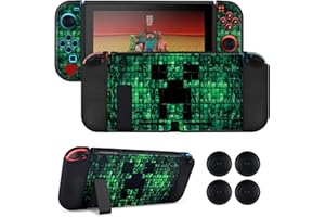 DLseego Coque pour Switch,Mince Souple Dockable Switch Coque de Protection Résistant aux Rayures Cover de Protection en TPU avec 2 JoyCon Cover et 4 Capuchons de Poignée de Joystick-Vert Switch