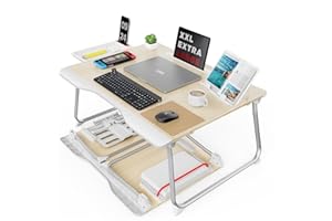 ‎SAIJI SAIJI Laptop Tablett Bett Tisch, Sstabil XXL klappbar Tisch, für Boden Sofa Essen Arbeiten Spielen Lesen Lernen mit Schublade Buchständer Tablet Handy Ständer (Teak, 65 * 49 * 30cm)