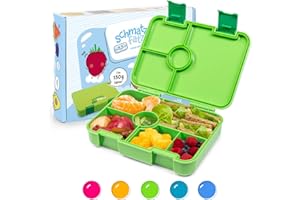schmatzfatz Brotdose Kinder mit Fächern, BPA Frei Lunchbox Kinder, Bento Box Kinder, Brotbox für Mädchen & Jungen, Snackbox, Perfekt für Schule, Kindergarten & Ausflüge (Grün)