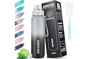 AOHAN Butelka sportowa z sitkiem na napoje 1 l, tritan, bez BPA, do napojów gazowanych, szczelna, ze skalą pojemności, do uprawiania sportu, szkoły, biura, na zewnątrz, siłownię i rower