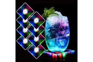 MEDOYOH 8er-Set Quadratisch Bunt LED Untersetzer für Getränke, ON/Off Wasserdicht Acryl Getränke Untersetzer Leuchtende für Gläser Flaschen Partys Hochzeiten Bar Weihnachten
