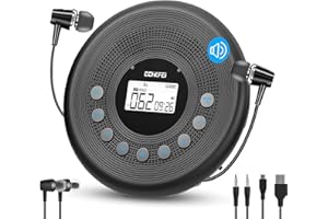 CHENFEC Lettore CD portatile Bluetooth con altoparlanti, lettore CD portatile ricaricabile da 1400 mAh con protezione dagli urti/anti-skip, cuffie e cavo AUX, per auto, casa e viaggi