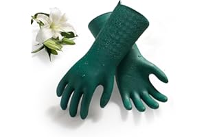 Vgo... Heavy Duty Cleaning Gloves Lined Nylon, Household Gloves Reuseable in TPE Latex Free, Thicker Antislip Washing Up Gloves for Kitchen Bathroom Gardening Painting, with Flower Flavor, 1 pair