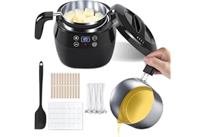 Yuning Fusore di Cera per Realizzare Candele, 1L Fonditore di Cera Elettrico,Kit per la Creazione di Candele con Sciogli cera Elettrica,Stoppino,Adesivo per Stoppini,Centraggio,Cucchiaio per Mescolare