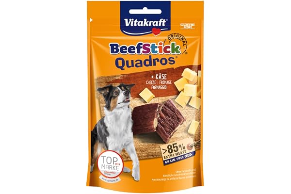 VITAKRAFT- Beef Stick Quadros, Friandises pour Chiens, Sticks De Viande avec Fromage, Friandises D’Entraînement, sans Sucres Ajoutés (1X 70G)