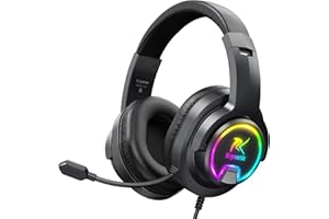 Krysenix PG3 Wired Gaming Headset für PS4, PS5, PC, Xbox, Switch, Gaming Kopfhörer mit Noise Cancelling Mikrofon, 3.5mm Klinke, Surround Sound, Headset mit LED Licht, Tintenschwarz