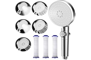 DOKKITA Pommeau de Douche Multifonction à Haute Pression - 5 Modes de Jet Réglables, Bouton Arrêt, 3 Filtres - Économie d'Eau, Idéal Pour Se Laver Les Cheveux