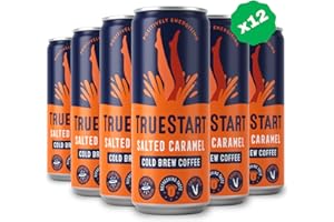 TrueStart Cold Brew Coffee, Salted Caramel, 12 x 250ml - Sugar-Free Iced Coffee, Ready-To-Drink Cold Coffee, Dairy Free Ice Coffee Can, Canned Coffee for On-the-go Boost