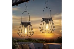 Ketom 2 Pezzi Lanterna Solare da Esterno, IP65 Impermeabile Lampada Solare da Giardino, Lampada da Esterno, Appendere/In Piedi, per Balcone Terrazza Festa Decorazione, Bianco Caldo, Conico