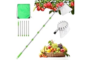 seOSTO Cueille Fruit Télescopique, 2,6M Cueilleur de Fruits Amovible, Ramasse Fruit avec Poteau Réglable Léger et Sac de Rangement, Outil Cueillette Jardin Arbre Poires Pêches Ø 160mm