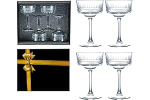 GOSOYO Set di 4 bicchieri Coupé Vintage (260 ml/8,8 oz) Bicchieri Cocktail, Champagne, Martini con Confezione Regalo Extra Large, Coppa da Champagne, Bicchieri da Vino di Natale, Scatole Regalo di Nozze