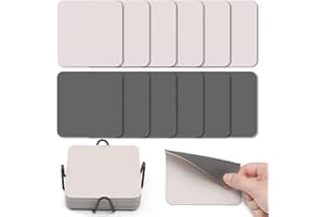 ‎MYIR JUN Myir JUN Untersetzer Gläser 12er Viereckige Glas Untersetzer Set 10cm Doppelseitige Untersetzer Teller Wasserfeste rutschfeste Untersetzer mit Untersetzerhaltern(Grau Beige)