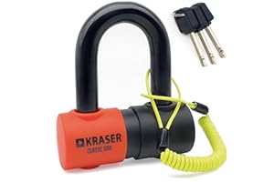 KRASER KR50 Antivol Moto Homologué SRA, Bloque Disque Mini U Ø18 Haute Sécurité Niveau 10 Anti-Scie Anti-Perçage, 45x70mm Plus Polyvalent, Câble, Antivol SRA, Bloc Disque Moto Scooter Vélo Electrique