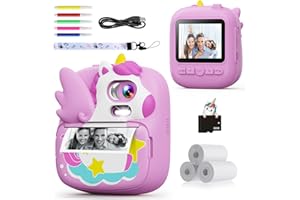Aparat natychmiastowy CAMCLID dla dzieci, 2,4-calowy aparat natychmiastowy dla dzieci z kartą 32G TF, aparat cyfrowy 1080P prezenty dla chłopców i dziewcząt w wieku 3–12 lat (fioletowy)