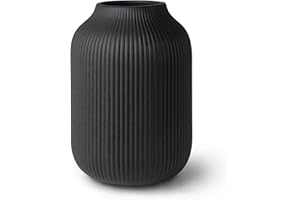 ‎FLATURE flature Keramik Vase mit Rillen – Wasserdichte Blumenvase in Schwarz Matt für Schnittblumen Trockenblumen Pampasgras, Große Vase 20cm Hoch als Geschenk Deko für Wohnzimmer Schlafzimmer Büro