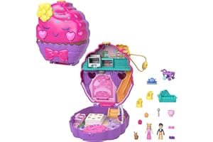 Polly Pocket Mini Toys, Something Sweet Cupcake Compact Playset with 2 Micro Dolls and 13 Accessories, Pocket World Travel Toys with Surprise Reveals, HKV31