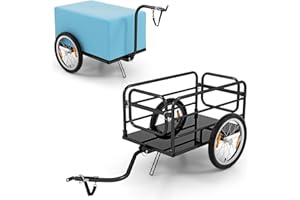 COSTWAY Bike Cargo Trailer, Folding Bicycle Cargo Storage Cart with Oxford Cloth Removable Cover, Versatile Coupler, Reflectors & 2 Wheels, Utility Luggage Storage Carrier, 55kg Max Load