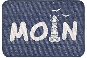 Knutzen Wohnen Fußmatte Moin Leuchtturm 50x70 cm Blau - Fußmatte Maritim - rutschfest und waschbar - Fußwärmende Designmatte - Sisaloptik - Ideale Schmutzfangmatte für die Küche und Eingangsbereich