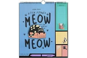 Grupo Erik Meow Meow Wall Planner 2025 | Monthly Planner 16 Months Sep 2024 - Dec 2025 | 11.8 x 13.4 inches - 30 x 34 cm | With Stickers/Pen/Shopping List | Cat Calendar 2025