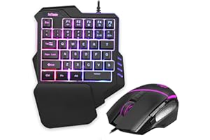 RedThunder Ensemble Mini Clavier et Souris de Jeu à Une Main, Combo de Jeu avec Rétroéclairage RVB, Ergonomique avec 35 Touches, 6400 DPI pour PC PS4 Gamer Contrôleur