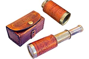 KHYBEX INTERNATIONAL 6" Handheld Brass Telescope with Leather Case Pirate Navigation Pocket Telescope - Nautical Collectibles - Kids Telescope - Gift for Kids - Birthday Gift
