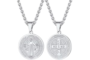 U7 Collar con colgante de cruz de San Benito – Cadena crucifijo – Chapado en oro – Acero inoxidable – San Benito Exorcista – Joyas cristianas – Moneda Jesús – Cruz latina (con caja de regalo)