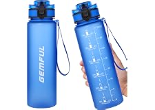 GEMFUL Water Bottle 1L with Time Marker Straw Tritan BPA Free for Fitness Gym and Outdoor Sports