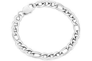 AFSTALR Bracelets Gourmette Homme Argent/Or Figaro 1+3 Chaîne Bracelet Homme Acier Largeur 6mm/9mm,Longueur 19mm/21mm
