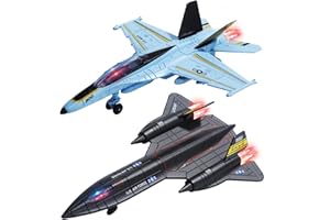 HOLYFUN Doppelte Kampfjet Spielzeug, F18 & SR71 Druckguss Flugzeuge mit Licht & Sound, Rückzieh Militär Flugzeug Spielzeug Geschenk für Kinder & Jungen