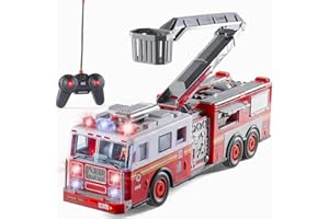 Prextex Remote Control Fire Engine Toy - Fire Truck for Kids Ages 3 and up, Paw Patrol Inspired w/Lights & Sound, Fun and Interactive Firetruck Playset, Makes an Excellent Stocking Fillers or Gifts!