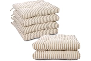 Viste tu hogar Pack 6 Cojines para Silla, 45x45x5 CM, Efecto Tridimensional, Relleno de 100% Poliéster, Ideal para Comedor, Terraza, Sala y Restaurante, Color Raya Beige, Fabricado en España