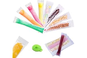 VALART 200 Pcs Sacchetto per Ghiaccioli Monouso Borsa Alimenti per Sacchetti di Ghiaccioli Senza BPA Sacchetti per Muffe ​Ice Popsicle con Imbuto per Diy Snack Yogurt Frullati Gelato Party(6 * 22cm)
