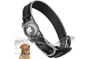 ONEONTA Airtag Obroża dla psa z uchwytem na AirTag, wodoodporna, ze zdejmowaną metalową pętlą, ultra trwała, wzmocniona odblaskowa, miękka wyściełana obroża AirTag, czarna, XL