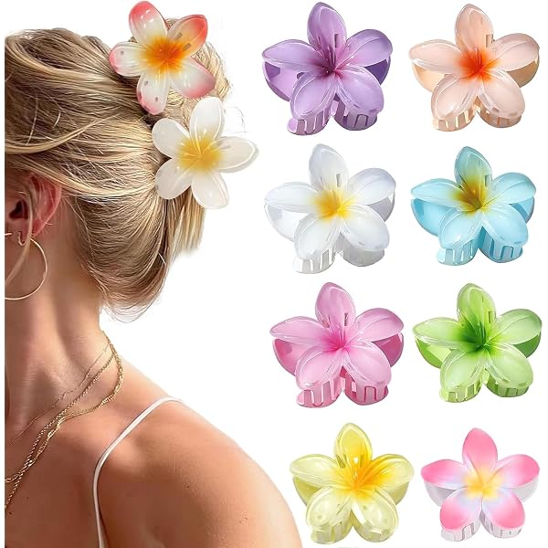 HSAJS Hawaii-Blumen Haarspangen Set – 6 Stück, Rutschfeste Krallenclips In Gelée-Farben