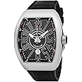 Franck Muller Vanguard Automatic Watch - Tonneau Analog Black Face Automatic Mens Watch with Luminous Hands, Date and Sapphire Crystal - Black Band Swiss Made Luxury Watch for Men V 45 SC DT AC NR