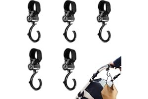 Hpmjz 5Pcs Walker Hook Hanging 360° Rotation Multipurpose Stroller Hooks Diaper Bag Hanger Adjustable Stroller Carabiner Clip for Baby Strollers Wheelchair Hanger Clip for Walker Shopping Cart Bike