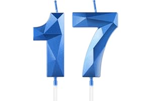 YIRAN Sapphire Blue 17th Birthday Candles for Cake, Number 17 Candle for 17th Birthday Decorations, 3D Design Cake Topper Decor for Boy Girl Men Birthday Theme Party Weddings Anniversary Celebration